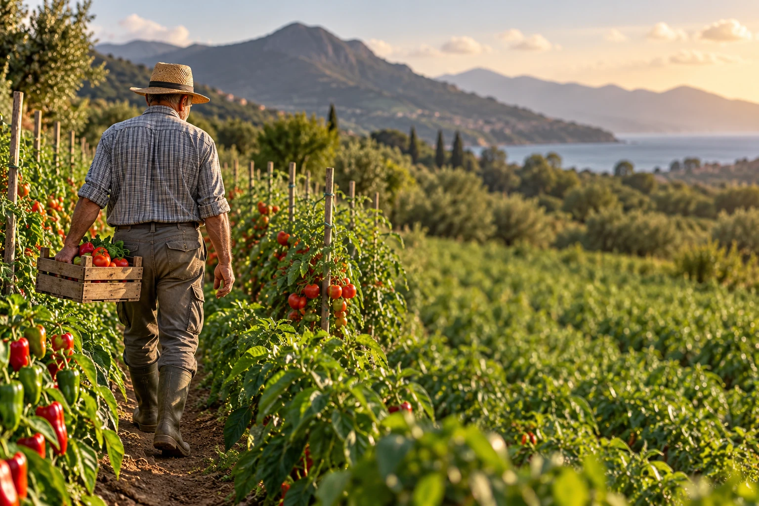 Un agricoltore cammina tra i raccolti della nostra terra